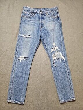 LEVI’S 501 S Sz 28 Skinny High Rise Distressed Button Fly Jeans Destroyed